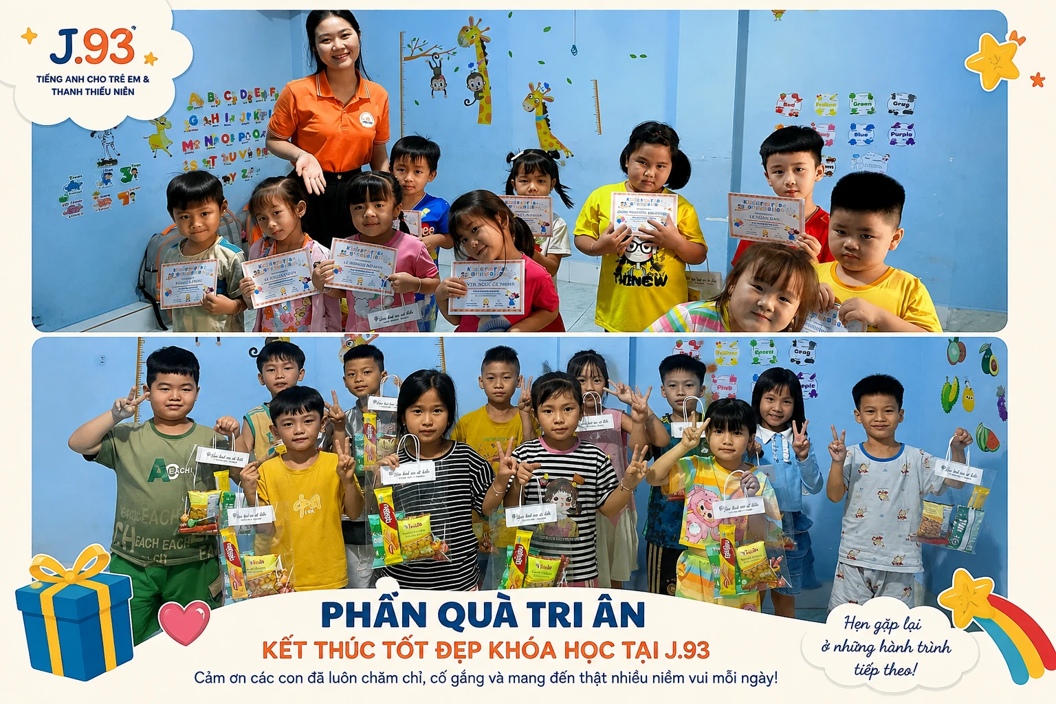 Học viên lớp Mầm Non J.93 nhận quà tri ân cuối khóa